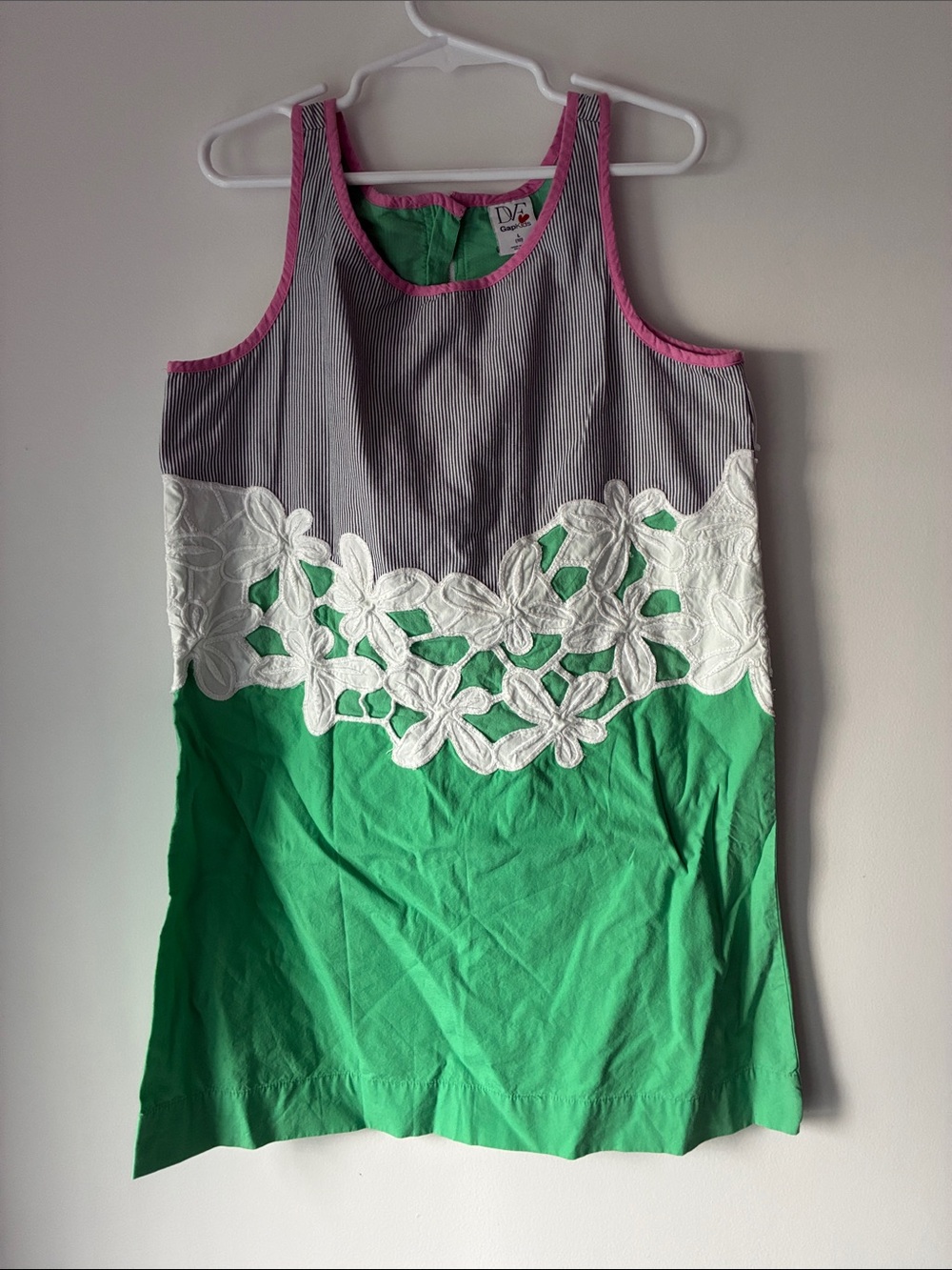 Diane Von Furstenberg Gray Pinstripe Tank Dress with Green & Pink Accents